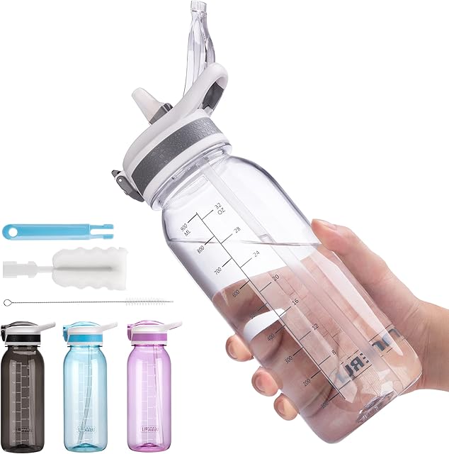 VENNERLI Water Bottle with Straw 1L BPA Free Reusable Tritan Tough Sports Water Bottle with Flip Straw Portable Leak Proof for Adults School Outdoor Work Gym 1litre