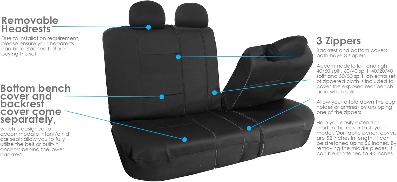 FH Group Automotive Car Seat Covers Neoprene Waterproof Full Set Front and Rear Split Function with Gift, Easy to Install – Universal Fit for Cars Trucks and SUVs (Black)