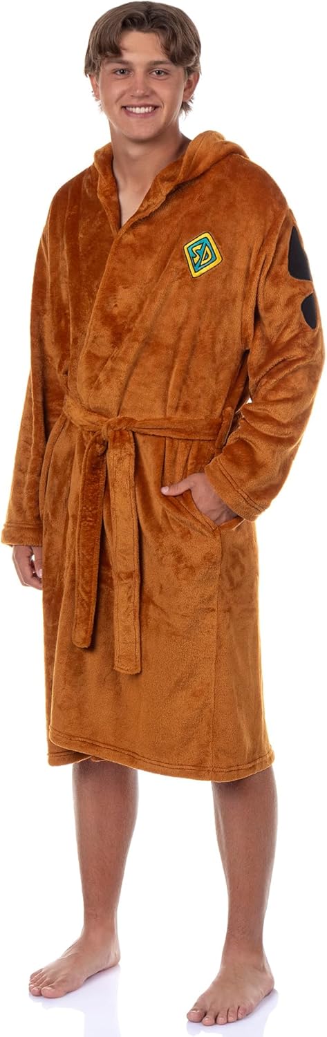 INTIMO Scooby-Doo Robe Men's Character Embroidered 3D Design Hooded Bathrobe For Adults