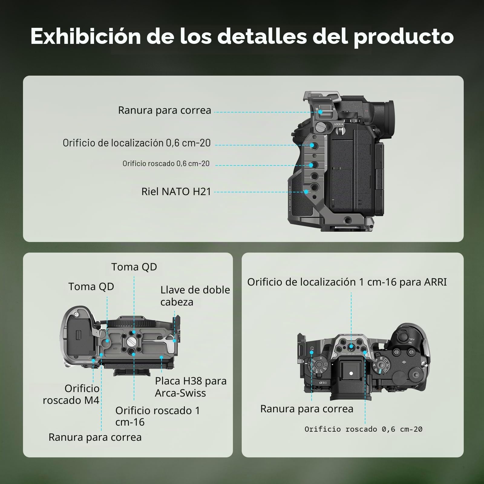 SMALLRIG Jaula de Liberación Rápida Hawklock de para Sony Alpha 1 II/Alpha 9 III, Varios Puntos de Instalación, Placa de Liberación Rápida Incorporada para Arca y Rieles HawkLock H21 NATO - 5187