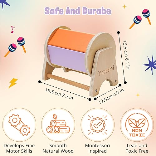 Miniatura 7 de YAANI Montessori - Juguete giratorio de tambor arcoíris para bebés de 6 a 12 meses, juguete para niños de 1 año, juguetes para bebés de 6 meses en