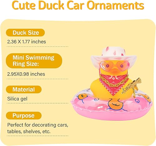 Miniatura 9 de wonuu Decoración de pato de goma para automóvil, accesorios de decoración de tablero de instrumentos de vaquero occidental con mini anillo de