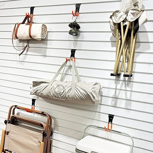 Miniatura 6 de HOMYLULU Accesorios Slatwall, ganchos y colgadores de pared de garaje de varios tamaños, organizador de herramientas de almacenamiento de garaje,