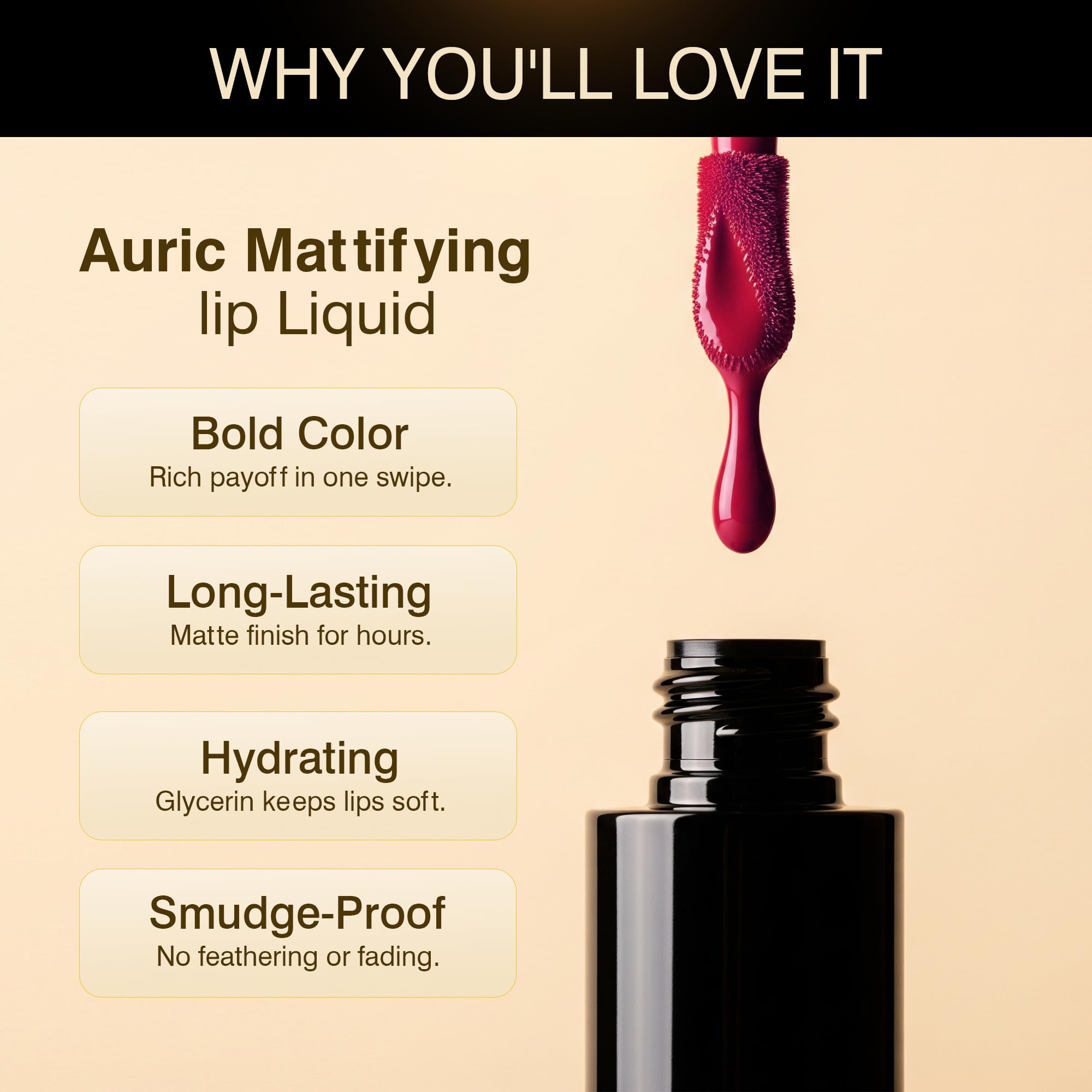 Auric Mattifying Lip Liquid | Bubblegum Bliss, 4ml | Transferproof, Matte Finish, Long Lasting | Infused with Glycerine & High-Density Pigments | Paraben Free 3