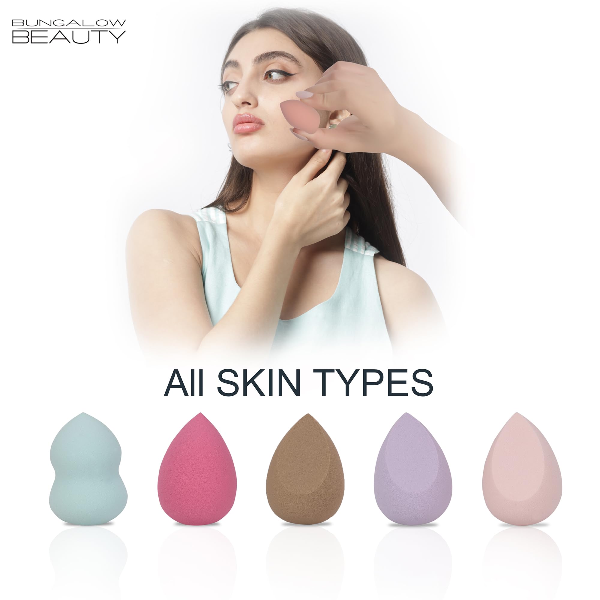 BUNGALOW BEAUTY Makeup Blending Sponge Set, Reusable | Foundation Blender | Easy to clean I Latex-free Suitable for Sensitive Skin 5 pcs in Asorted colour 3