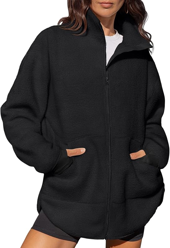 Womens Full Zip Fleece Long Jacket Sherpa Sweatshirts Winter Coat