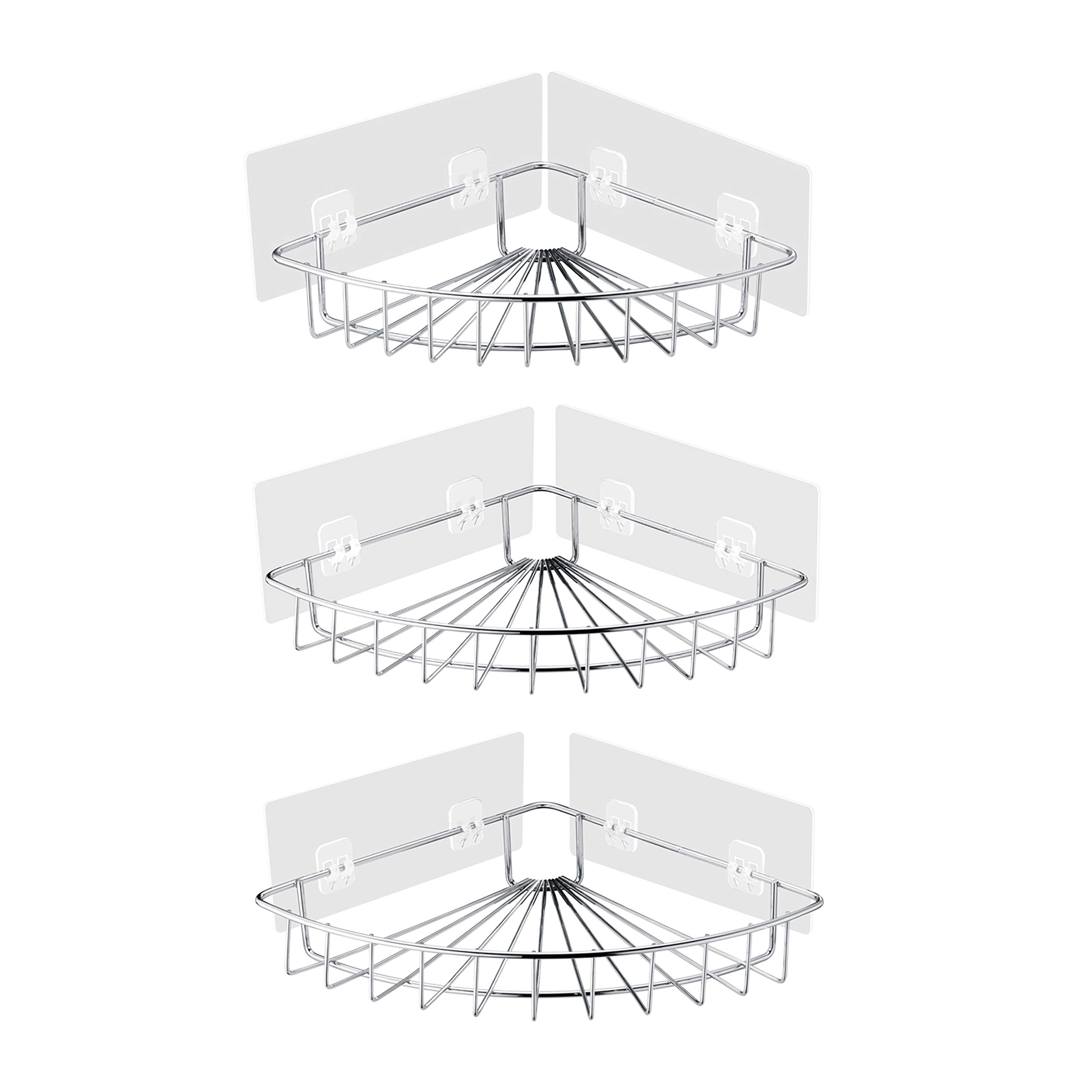 ANZZI 3-Piece Corner Shower Caddy Shelf Set with 8 Adhesive in Chrome Steel Wall Mount Storage Organizer Shelves