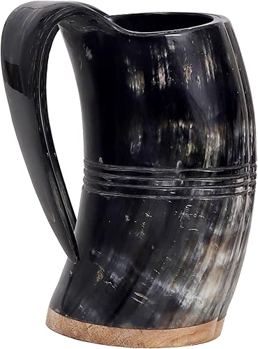 Miniatura 4 de Taza de cerveza vikinga con cuerno para hombre, tazas de cuerno de cerveza para regalo de Navidad (XL - 32 onzas, Eternal  Pulido)