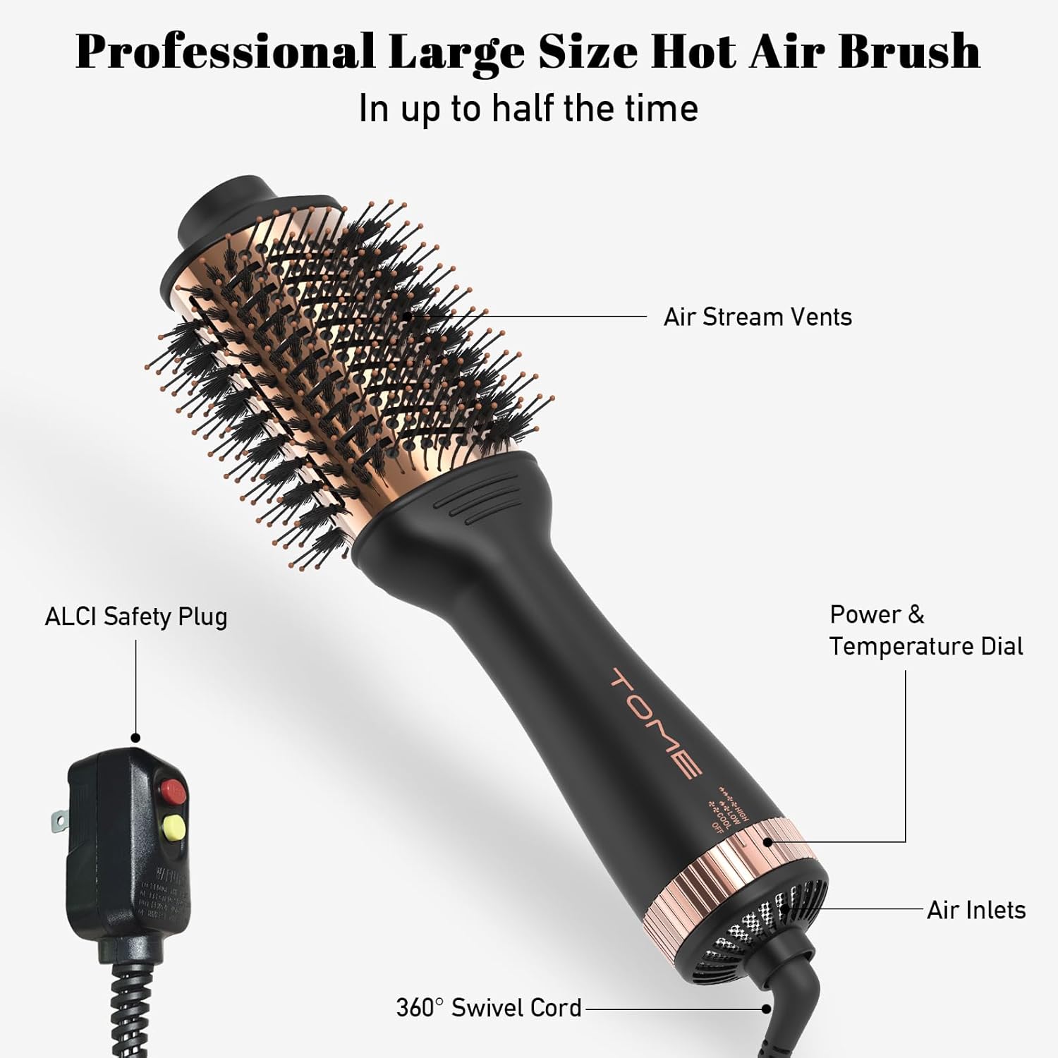 Blow Dryer Brush, Hair Dryer Brush in One, 600W Oval Hot Air Volumizer & Straightener, Anti-Frizz Blowout Styling Brush, Dual Voltage 110–240V Travel (2 Inch) Blue (3“ Oval Black 1200W)