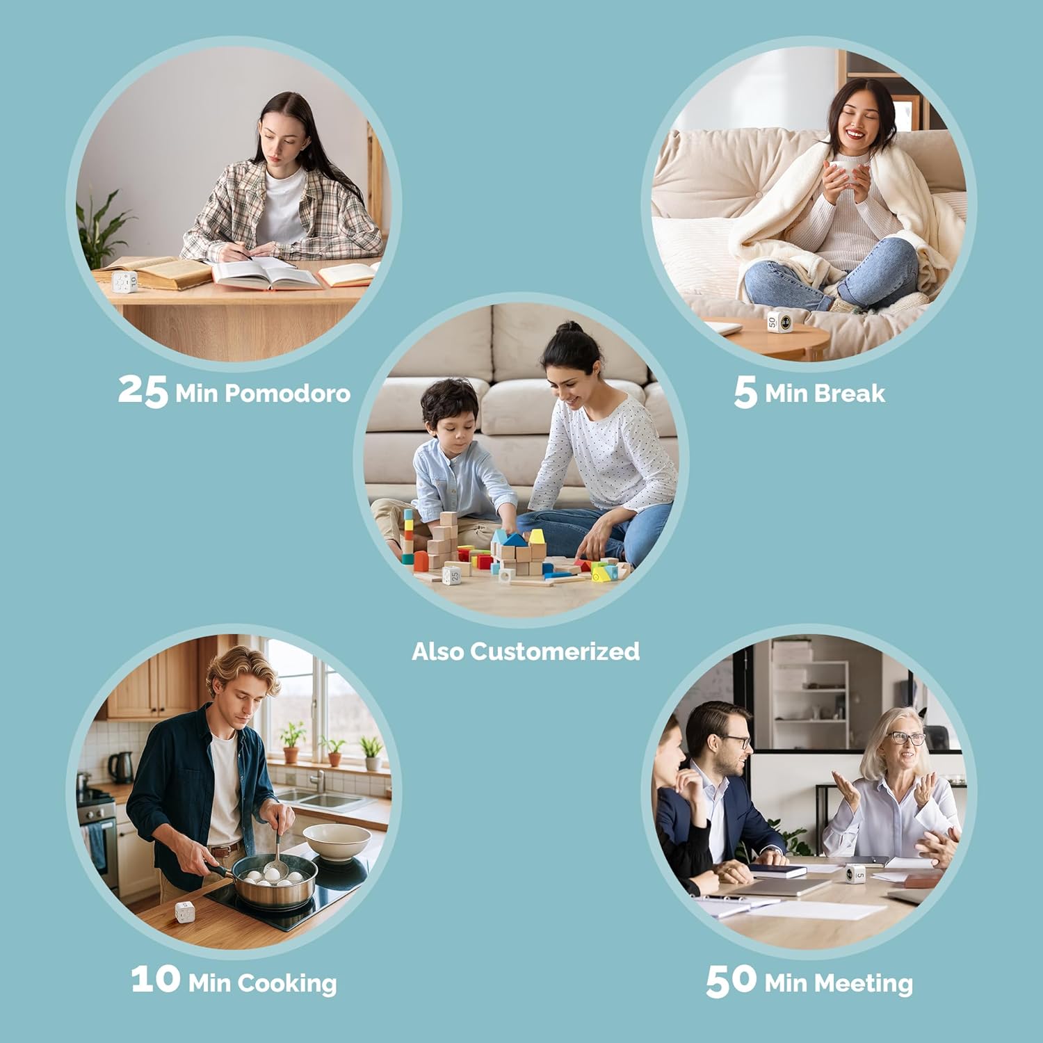 KADAMS Pomodoro Timer Visual - Productivity Pomodoro Cube, 5/10/25/50 Min Countdown & Countup, Silent – Ideal for Work Study Cook Workout Kitchen School Classroom Office Gift Kids (1, White)
