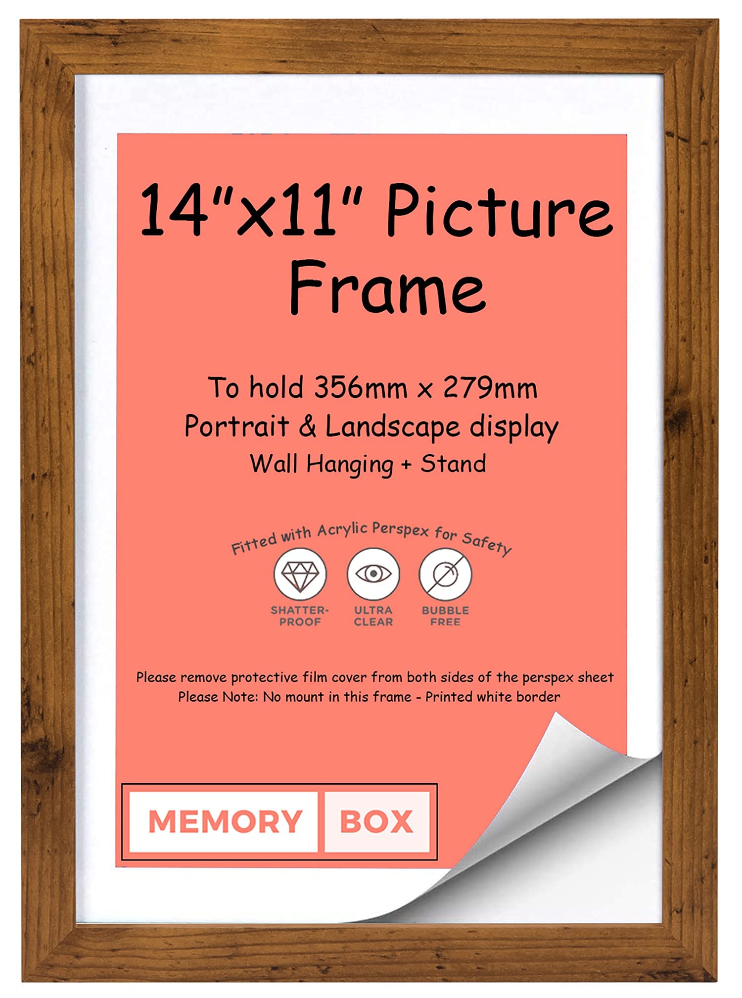 Memory Box Wrapped MDF Picture/Photo/Poster frame with Real Glass - Moulding 20mm Wide and 15mm Deep - (35.6 x 27.9cm) Rustic 14" x 11"