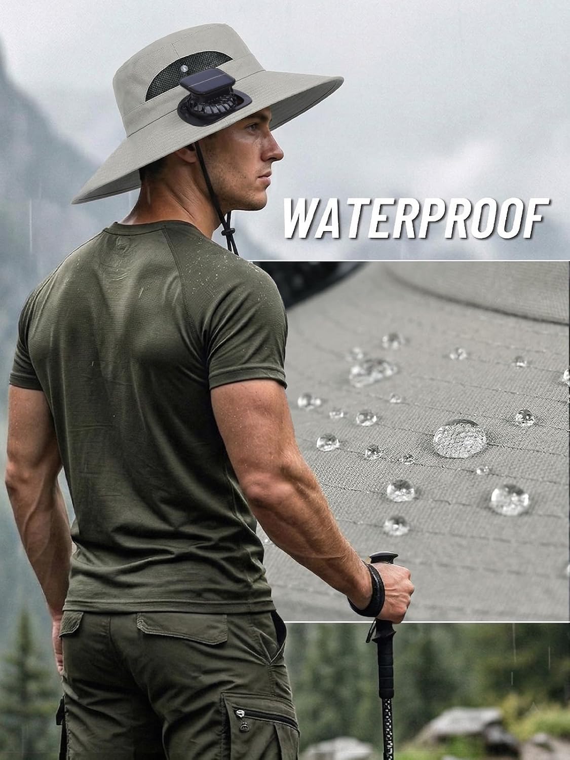 Wide Brim Solar Fan Outdoor Fishing Hat, Solar & USB Powered, Summer UV Protection Outdoor Fishing Hats UPF 50