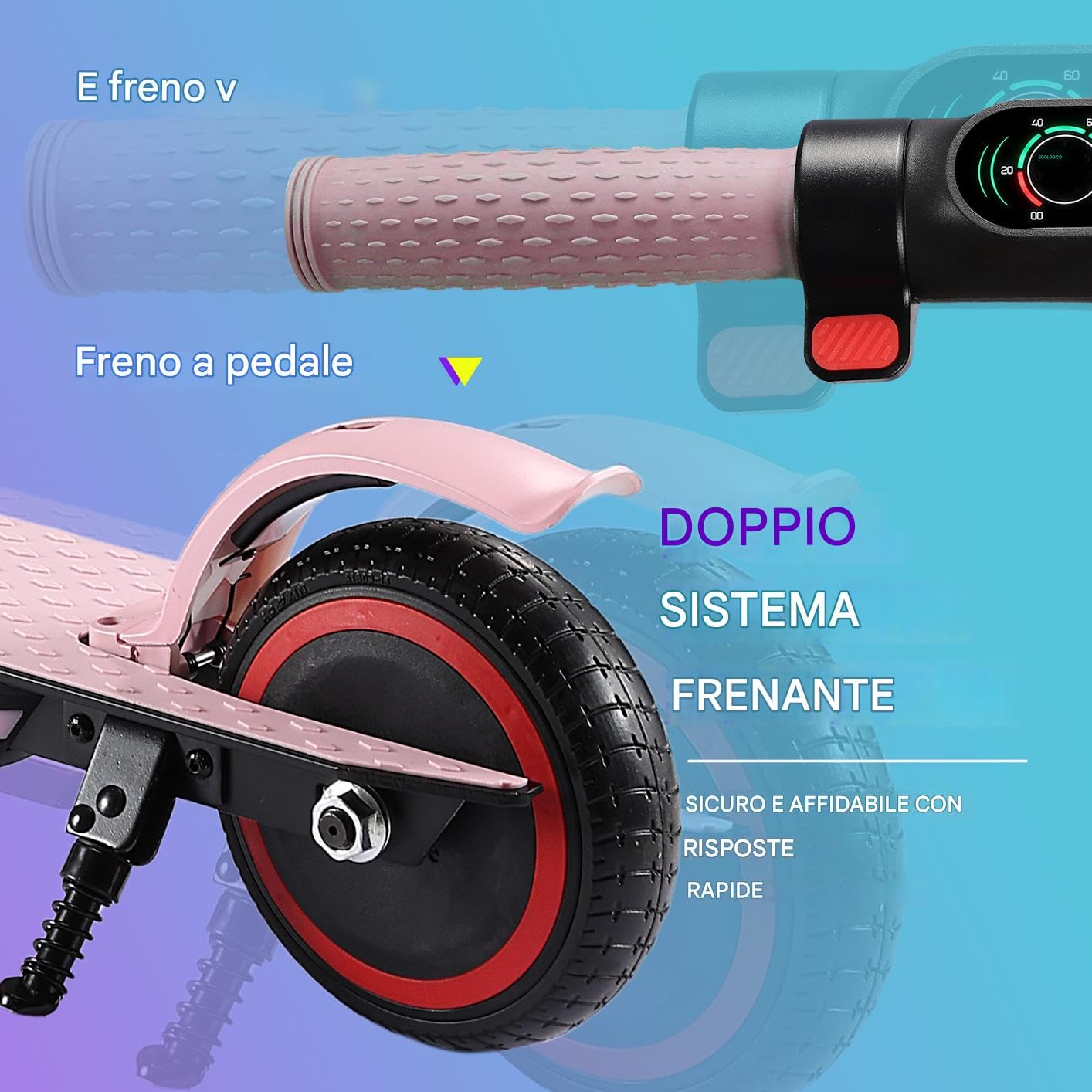 Scooter Elettrico per Bambini 6-12 Anni • Max 14km/h • 3 Velocità Regolabili • Autonomia di 5-8 km • Pieghievole • Luci Rainbow • Display a LCD • Monopattino Elettrico Bambini