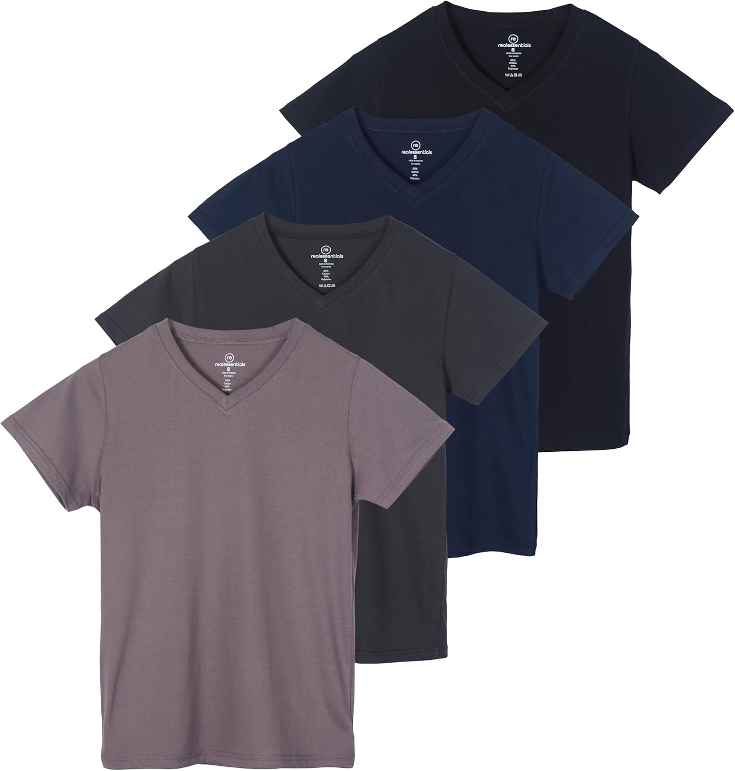 Real Essentials 4 Pack: Women's Classic-Fit Cotton Short-Sleeve V-Neck T-Shirt (Available in Plus Size) plus-size 2X Set 8