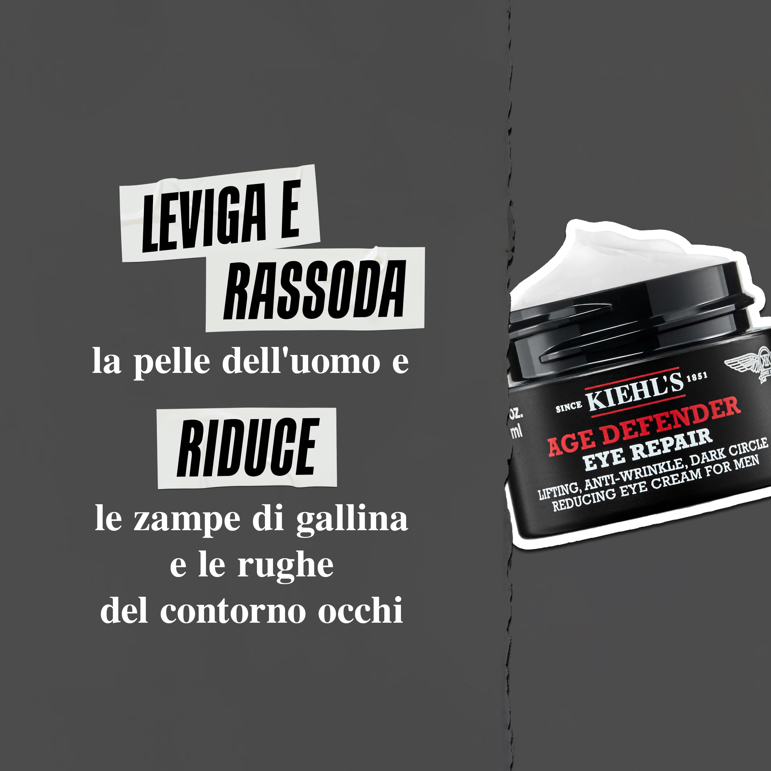 KIEHL'S Age Defender Eye Repair, Crema Contorno Occhi Anti Età, Per la Pelle Maschile, Riduce Rughe e Occhiaie, Sguardo Fresco e Riposato, Con Estratto di Semi di Segale e di Lino, 14 ml