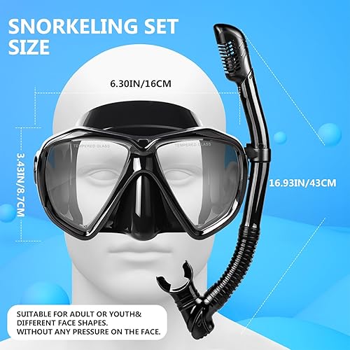 Miniatura 2 de Adult Snorkel Set, Professional Snorkeling Gear Panoramic Anti-Fog Diving Goggles and Dry Snorkel Tempered Glass Scuba Mask for Diving, Snorkeling