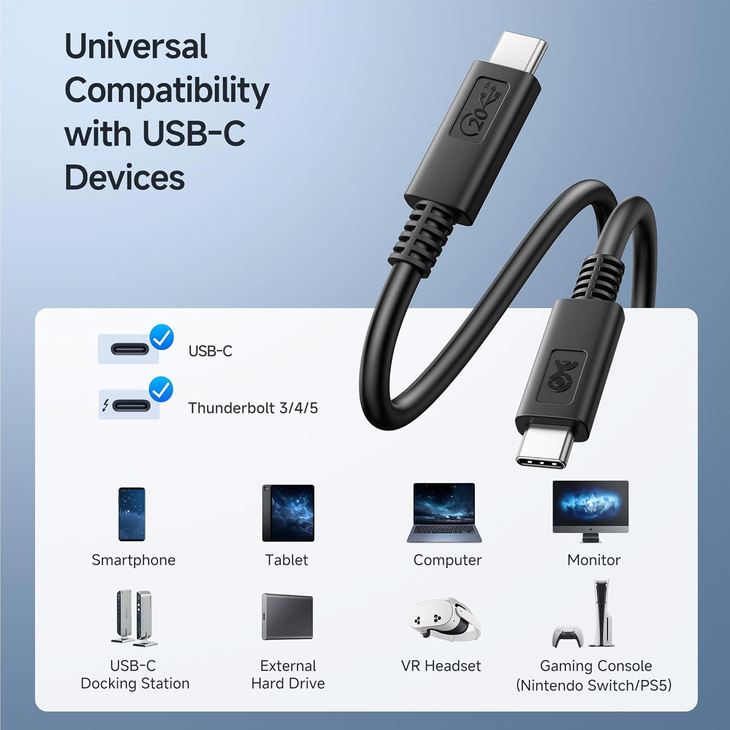 Cable Matters [USB-IF Certified] 20 Gbps USB C to USB C Cable / USB4 Cable - 6ft, Supports Up to [4K@120Hz Video, 100W Charging, 20Gbps Data Transfer], Black 6 Feet Black image 6 of 7 B08G9N6HSG