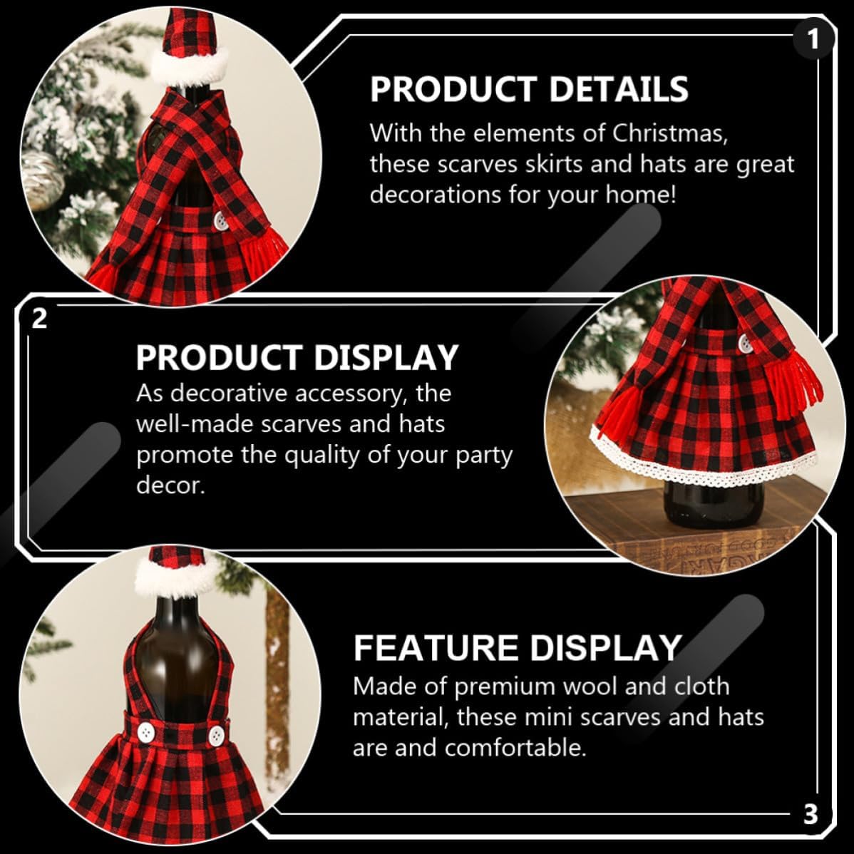Cabilock Christmas Wine Bottle Cover Set with Hat and Scarf and Skirt Mini Cloth Decorative Accessory for Wine Bottles to Promote Party Decor and Photo Taking