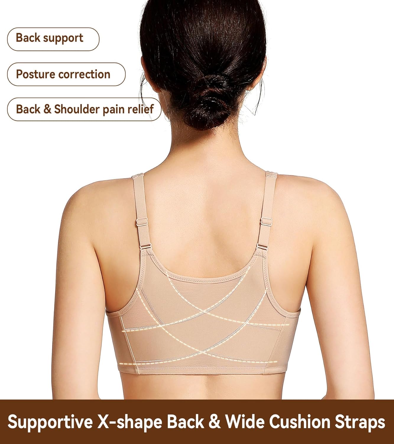 Lemorosy Front Closure Posture Bra Back Support Smoothing Underwire Comfortable Everyday Bras for Women - Image 2