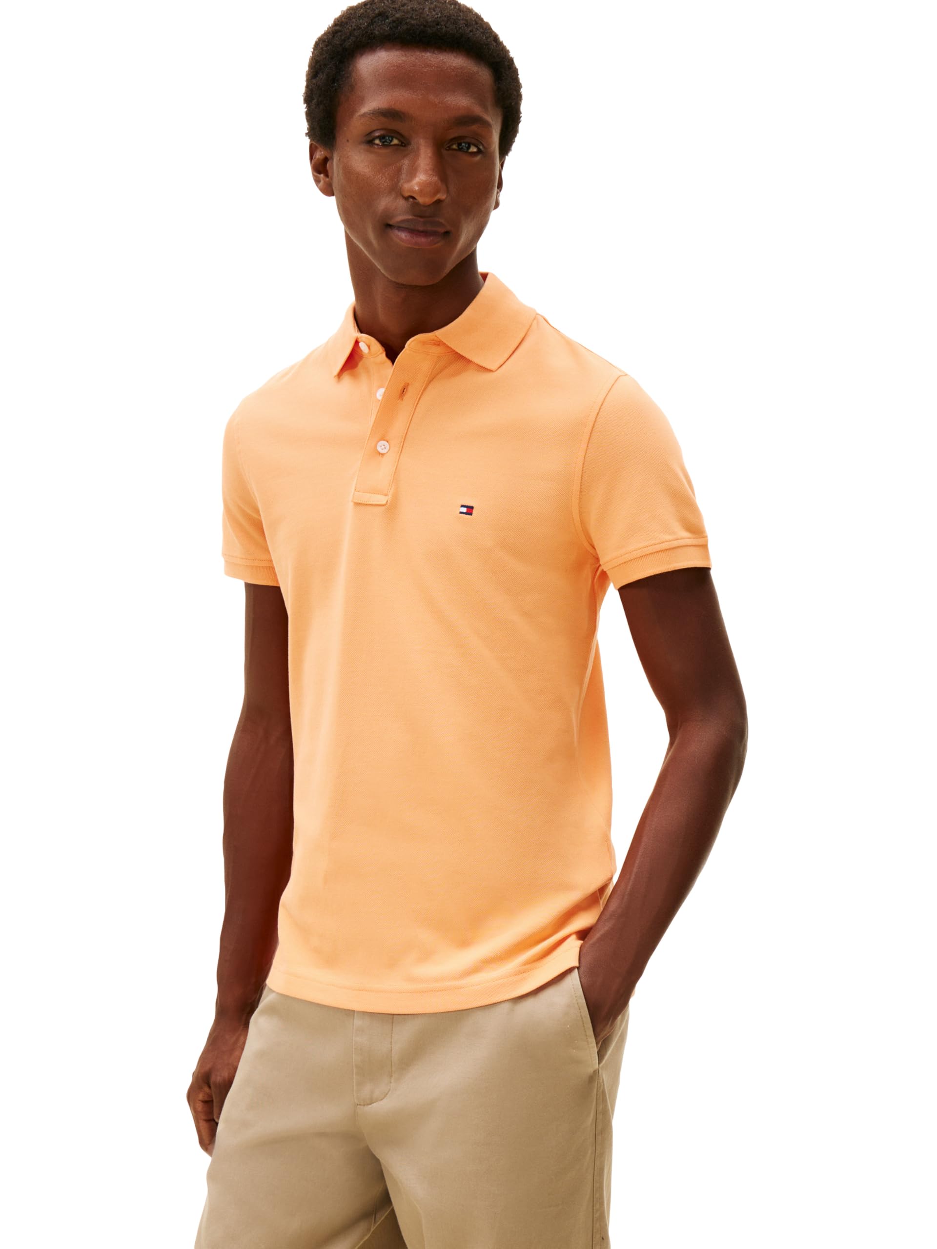 Tommy Hilfiger Men's Short Sleeve Polo Shirts in Slim Fit with Stretch and Organic Pique Cotton