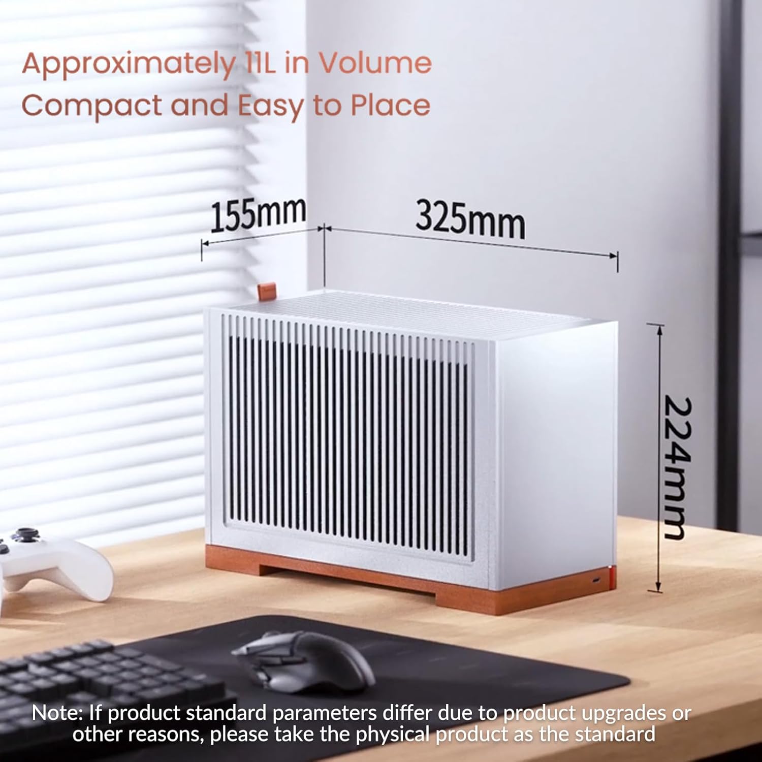 JONSBO T9 Mini ITX PC Case,SFF Tool-Free Mesh Desktop Case,A4 Structure,Black Walnut Solid Wood Base,3 Levels Adjustable for MB,4mm AL,SP SFX100mm/GPU202mm-310mm, with a PCI-E 5.0 Cable,Black​