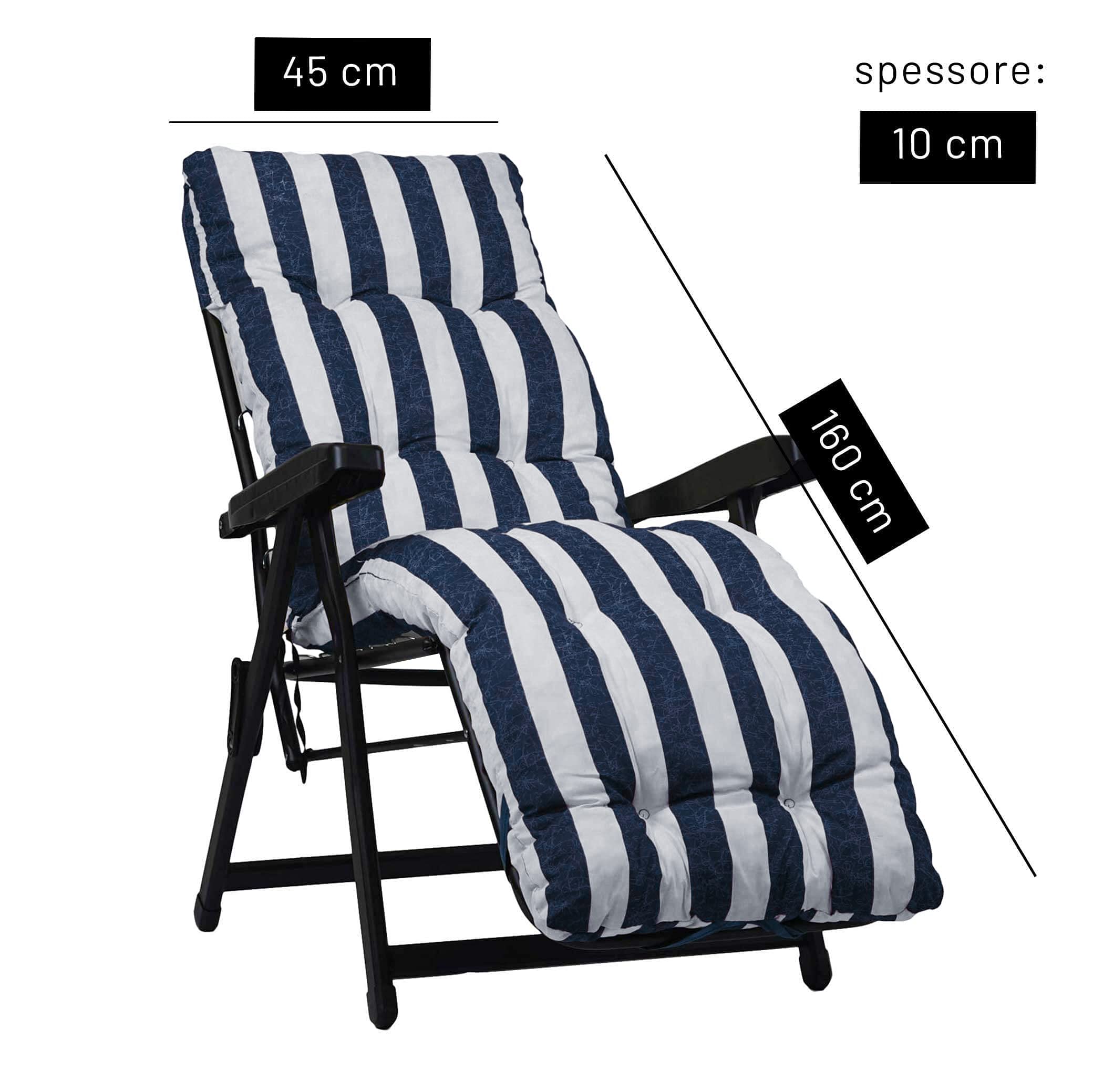 TECNOWEB Cuscino Imbottito per Sdraio con poggiapiedi (160x45cmx10cm) - 100% Made in Italy - Ricambio Cuscino Ideale per Sdraio da Giardino - Disponibili Diversi Colori