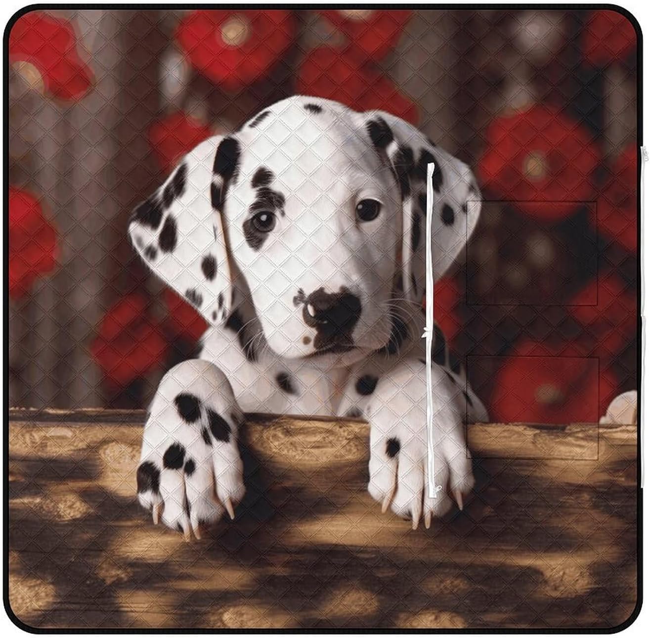 Dalmatian Puppy Picnic Blanket with Zipper Water Resistant Sand Free Picnic Mat Washable Foldable Easy Carry Beach Blanket for Lawn Beach Hiking Camping