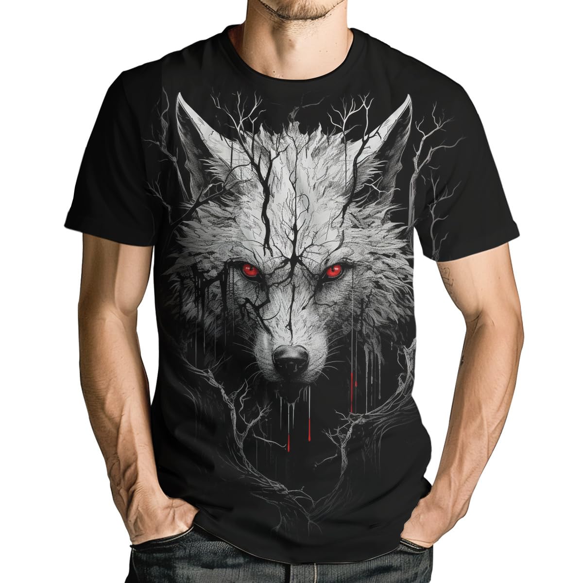 Girren Men's Black1 Novelty Wolf Graphic T-Shirts 3D Animal Printed Shirts Summer Top, 3XL