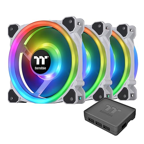Thermaltake Riing Trio 12 RGB White TT Premium Edition - Paquete de 3, 4.732 pulgadas, 3 anillos LED independientes de 16.8 millones de colores, con