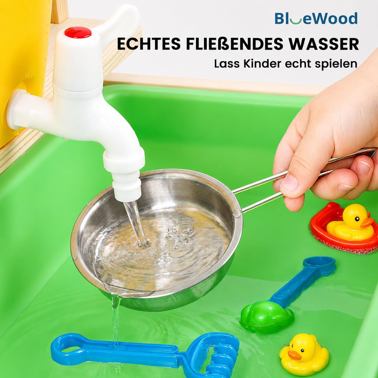 Cuisine extérieure Enfant en Bois - Jouet d’Imitation avec Robinet Fonctionnel, évier Vert, Double Plaque de Cuisson, Tableau Noir et Accessoires - Idéal pour Jardin ou terrasse