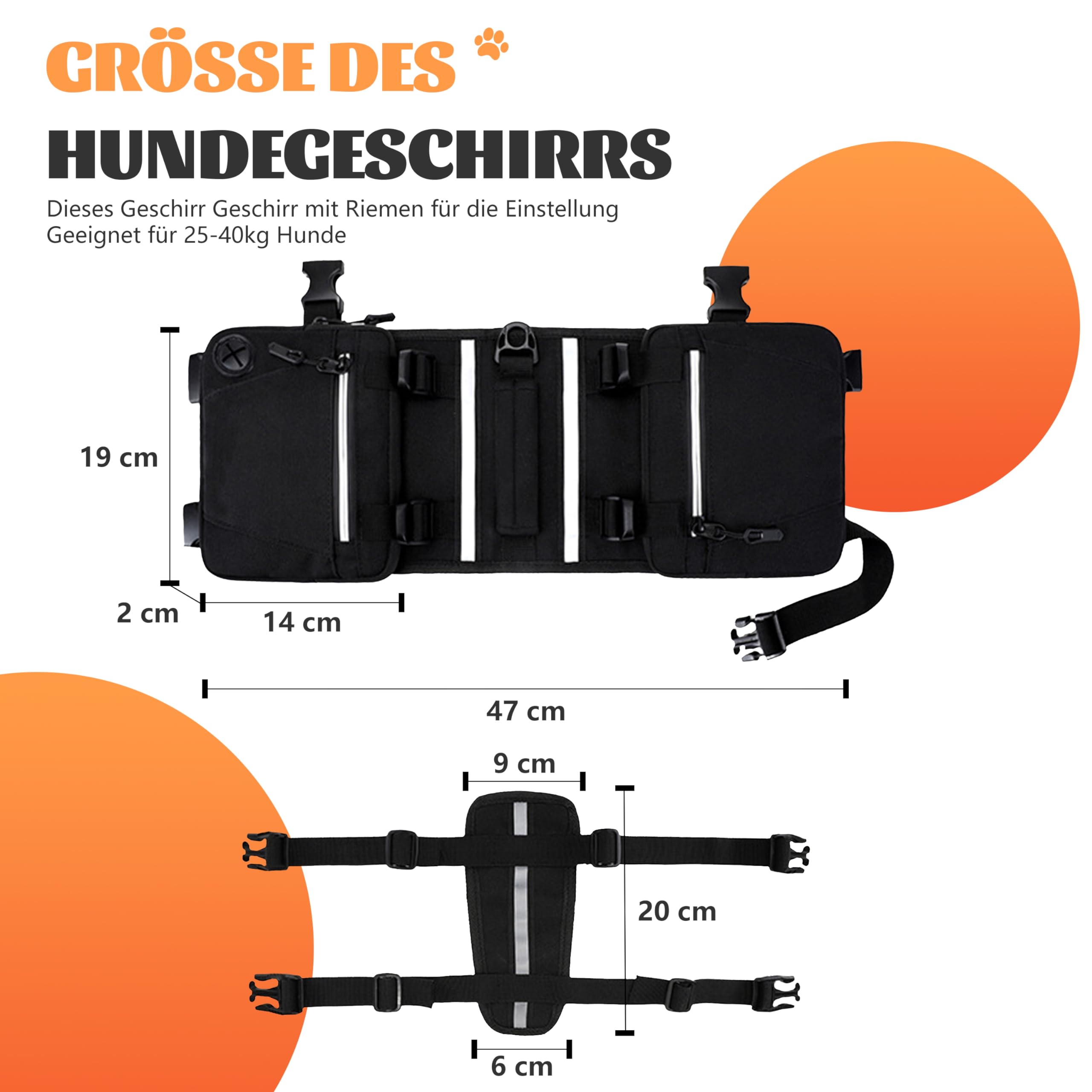 Mochila para perros de 20 a 45 kg, arnés táctico para perros, mochila Cesar Millan, para perros grandes, color negro