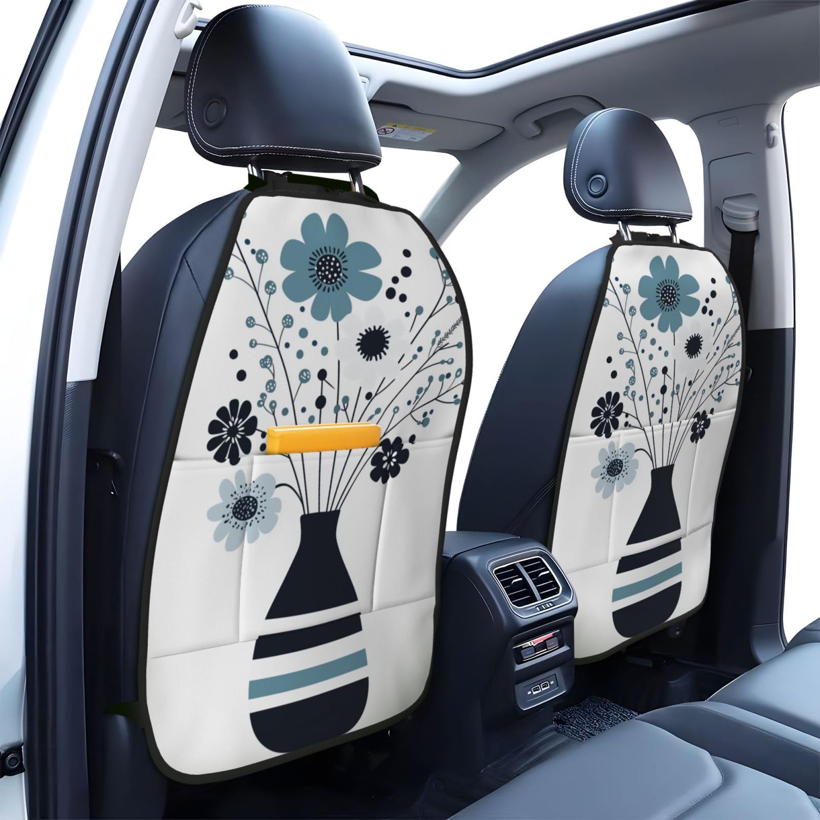 Vase Of Flowers Simple Lines Car Seat Back Kick Protectors,2 Pack Kick Mats With Storage Pockets For Vehicles To Protect From Dirt Mud Scratches