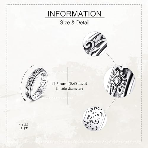 Vista 5 de URONE Anillo de plata de ley 925 con cruzcolibrímariposagirasolabulón para mujeres, anillo giratorio de ansiedad, joyería para regalo para mujeres