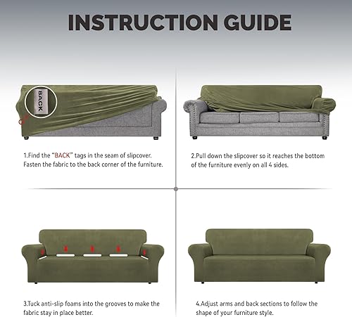 Miniatura 6 de WEERRW Funda de terciopelo para sofá de 3 cojines, fundas elásticas para sofá con espuma antideslizante y parte inferior elástica, protector de