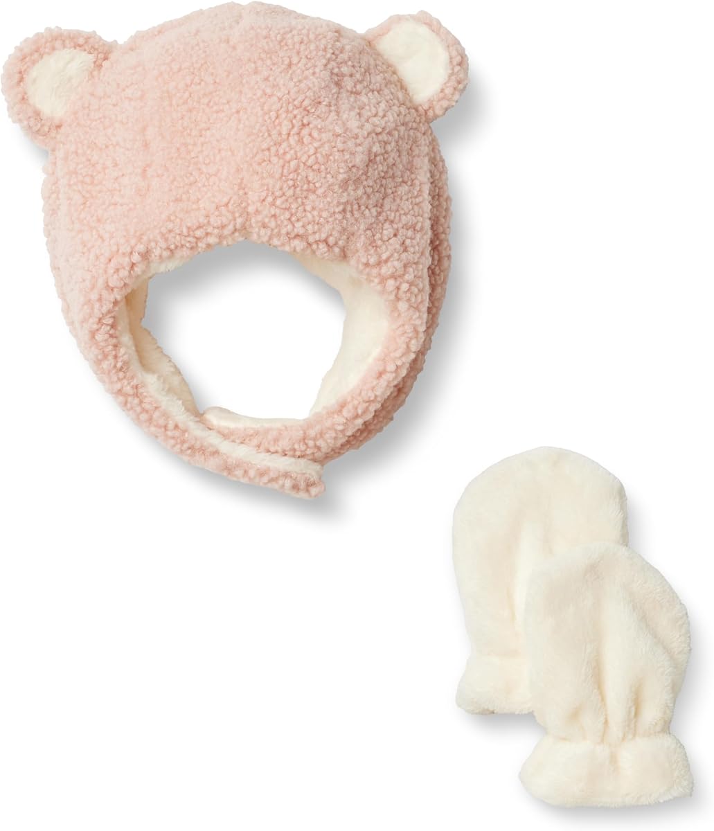 x Sofia Grainge Conjunto unisex de gorro y manoplas de piel sintética para bebé