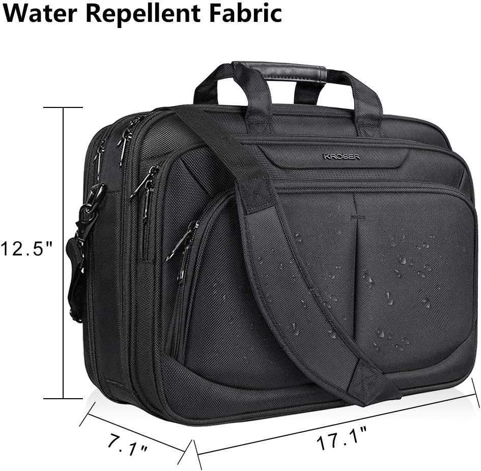 Nеw Prоduсt KROSER Laptop Bag For 17 Laptop Briefcase Water-Repellent Expandable Computer Bag Business Messenger Bag Shoulder Bag for School/Travel/Women/Men-Black