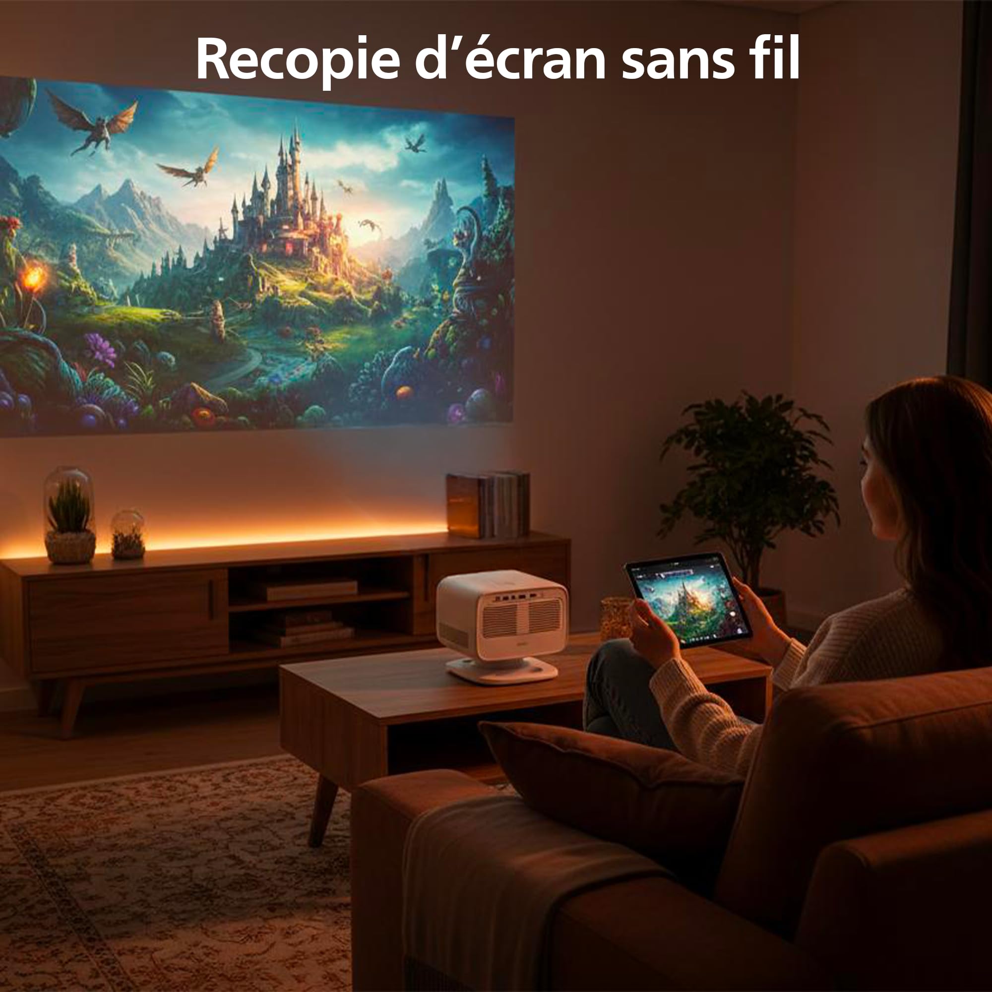 Philips Neopix 444, Vidéoprojecteur 4K, Résolution Native 1080p, 500 Lumens ANSI, Son Stéréo 10 Watts, Autofocus, Autokeystone, Cable HDMI vers USB-C fourni, Blanc.