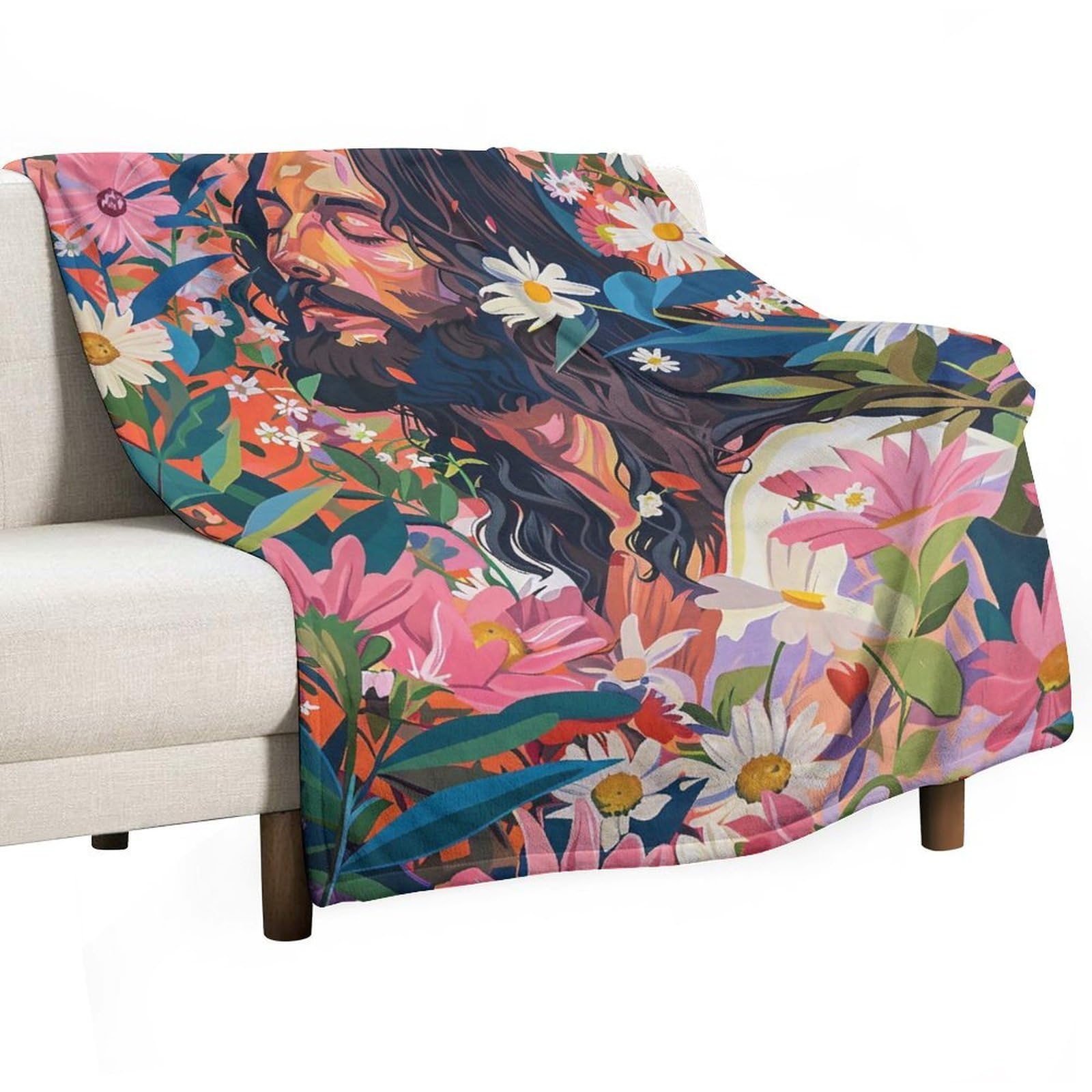 YHGSREUOH Floral Jesus Christ Pastel 03 Flannel Blankets Fleece Soft Throw Lightweight Plush Gifts for Couch, Bed, Cozy Sofa Plush, Chair, Lovers 80x100cm(30x40in)