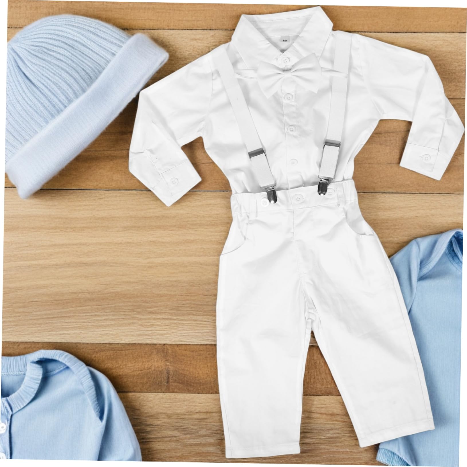 Elegante Vestido de Caballero para de Manga Larga Pantalones con Tirantes y Pajarita para Bautizos y Bodas