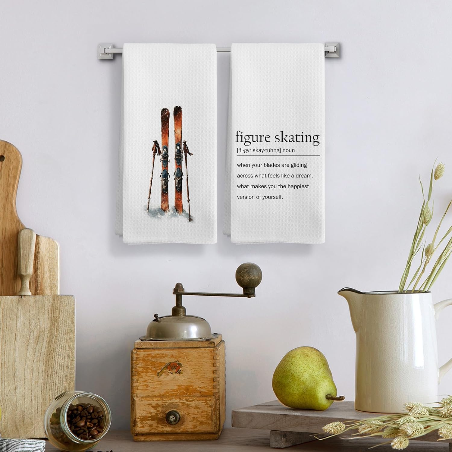 Winter Ski Kitchen Towels Set of 2, Ski Gifts for Women Men Dish Tea Towels, Winter Snow Skiing Lift Decor Hand Towels for Bathroom Decor, Skiing Kitchen Decor, 16X24In Dish Cloths & Dish Towels - Image 2