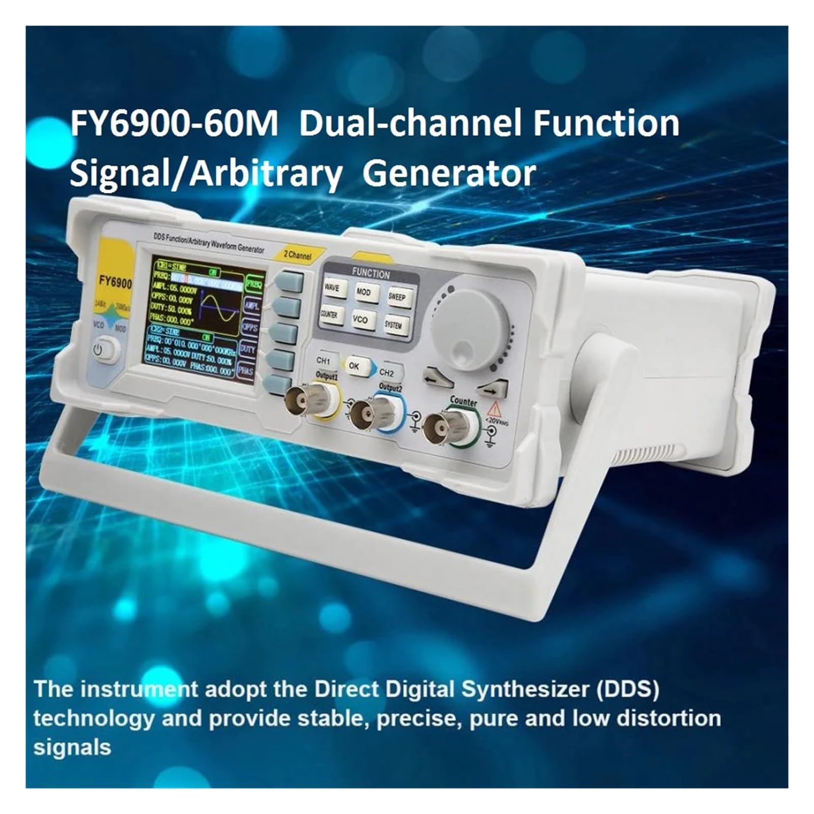 FY6900 20MHz Función De Generador De Señal Digital Medidor De Forma De Onda Arbitraria Pantalla TFT Fuente De Conteo De Frecuencia De Doble Canal AM FM