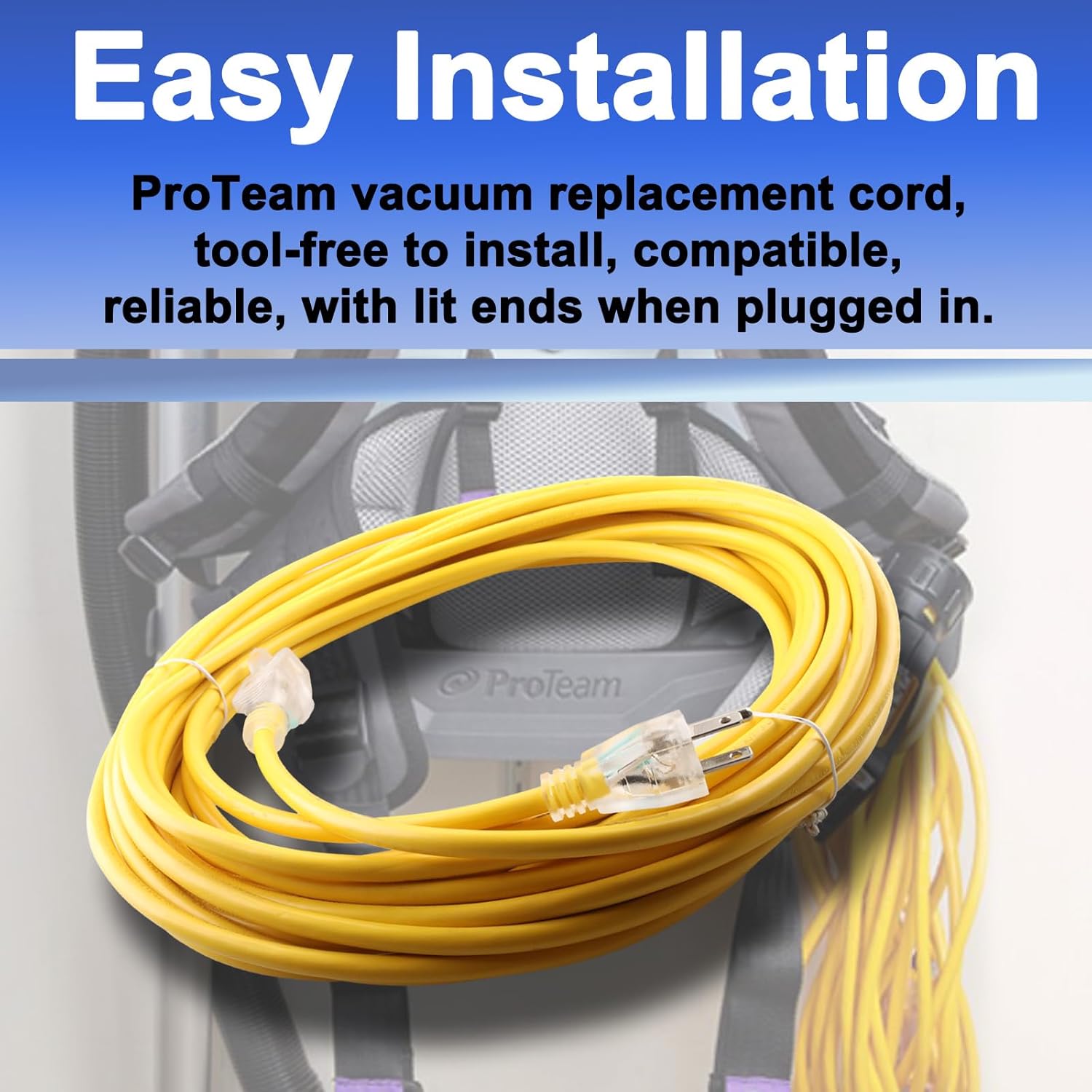 50ft 16-Gauge 101678 Extension Power Cord Replace Extension Power Cord for ProTeam Backpack Vacuum Cleaner Parts-Yellow