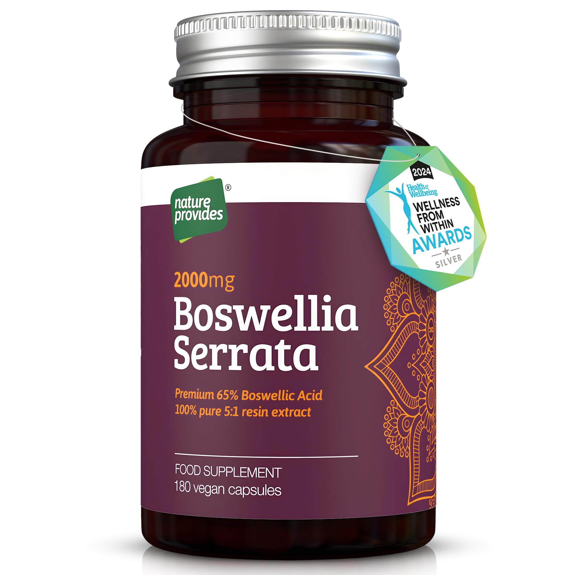 Boswellia Serrata 2000 mg (extrait 5:1), 180 gélules véganes, 6 mois de cure, 65% acide boswellique, encens indien, soutien articulaire, anti-inflammatoire