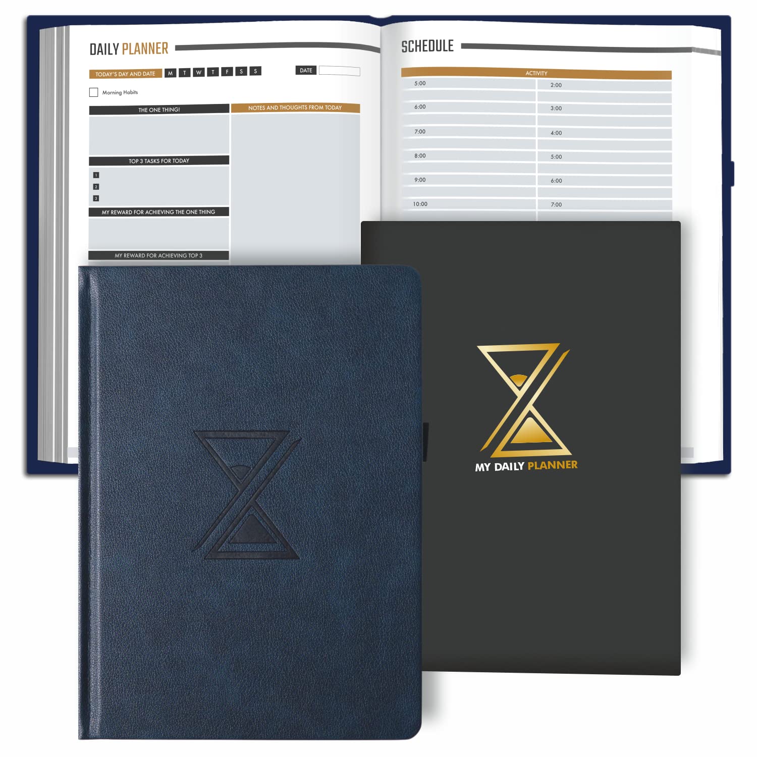 Undated - 90 Day Journal, Monthly Calendar, Week Planner with Daily Schedule and Productive Habit Tracker to Boost Productivity and Hit Goals - Blue