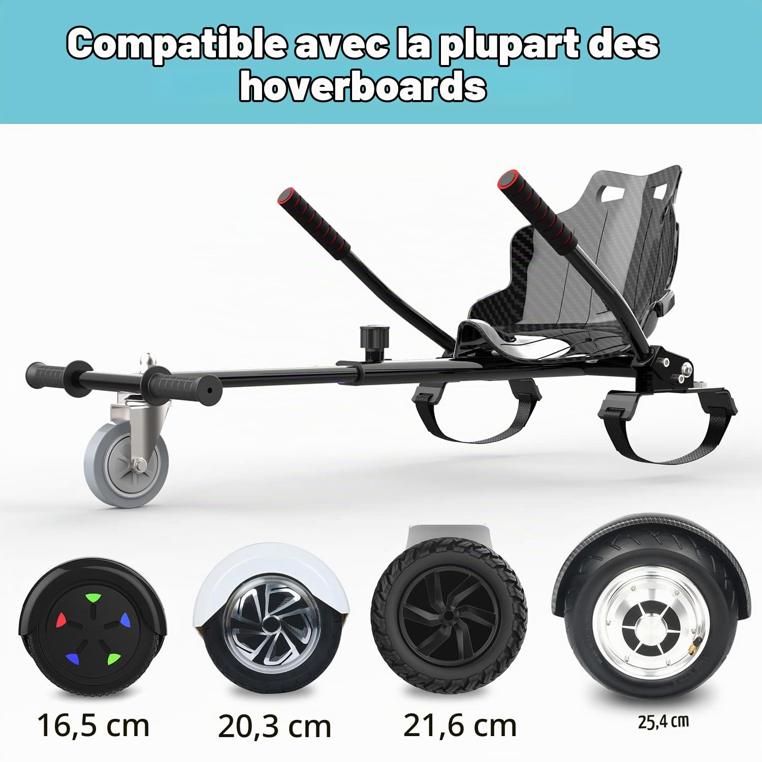 Hoverkart pour Hoverboards avec Châssis Réglable | Compatible avec hoverboards 6,5", 8", 8,5" et 10", châssis réglable de 79 à 113 cm, montage facile, enfants et adultes