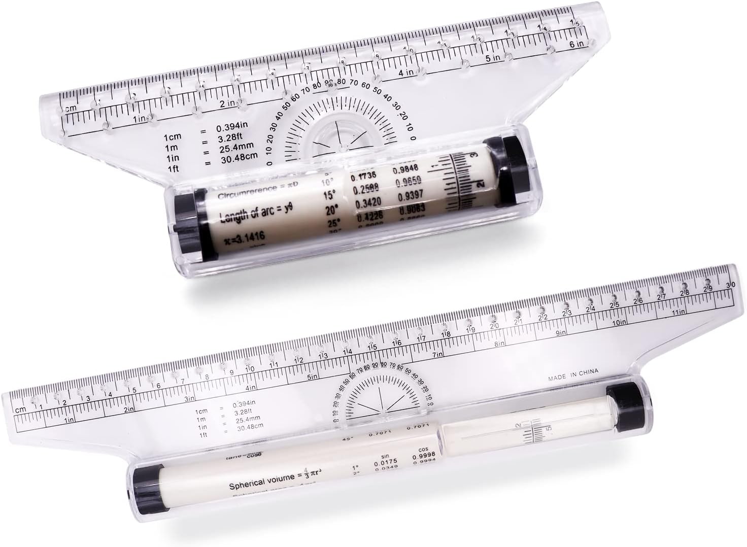 2 Pcs Plastic Measuring Rolling Ruler, Drawing Design Ruler for Measuring, Drafting Student, School and Office (6 Inch, 12 Inch)