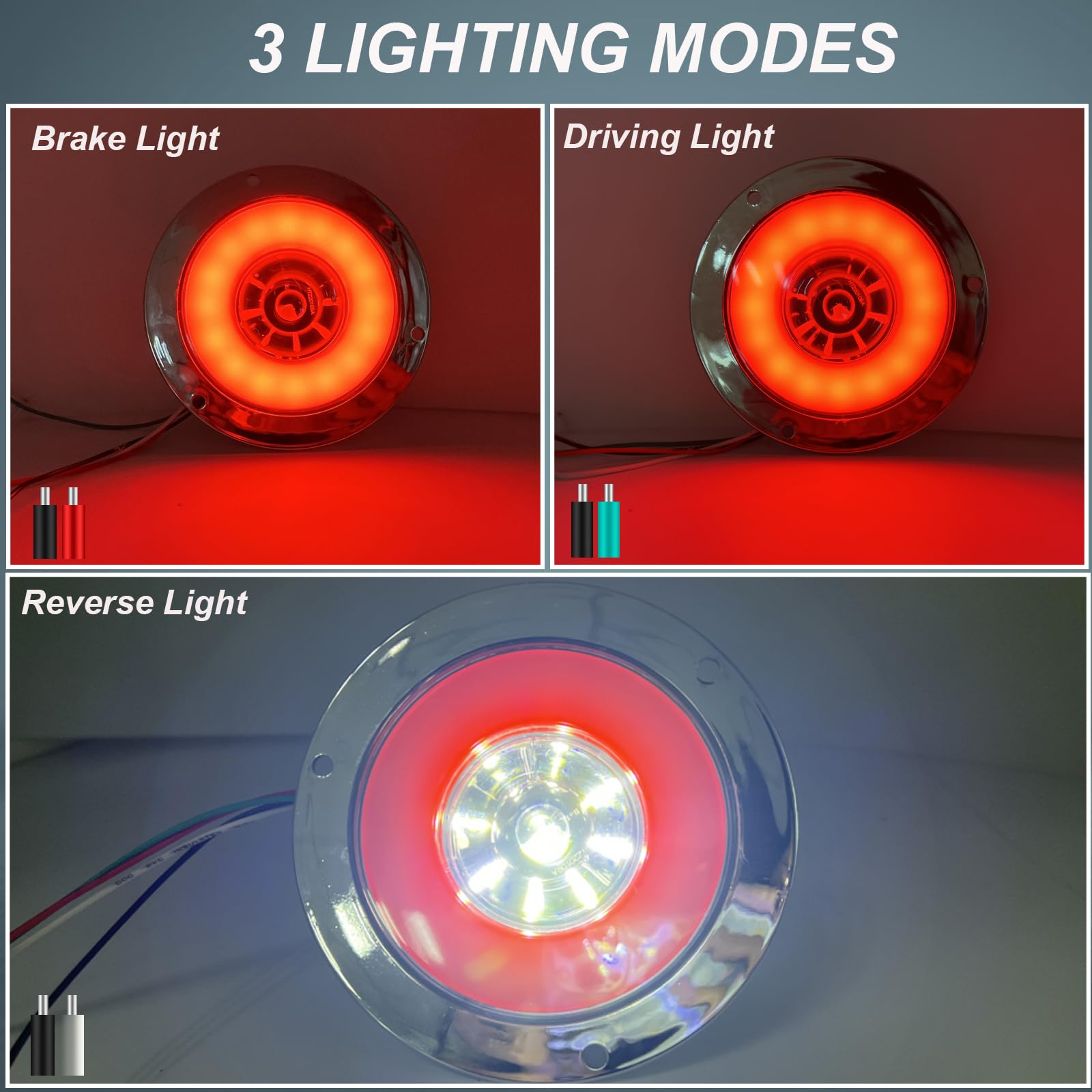 Biqing 4pcs 4" Feux Remorque LED Rond,12V 24V Led Feux Arrière de Remorque Rouge Feux Stop Blanc Feu de Recul Lamp Avec Lunette Chromée Eclairage pour Remorque Camion Van Remorque RV
