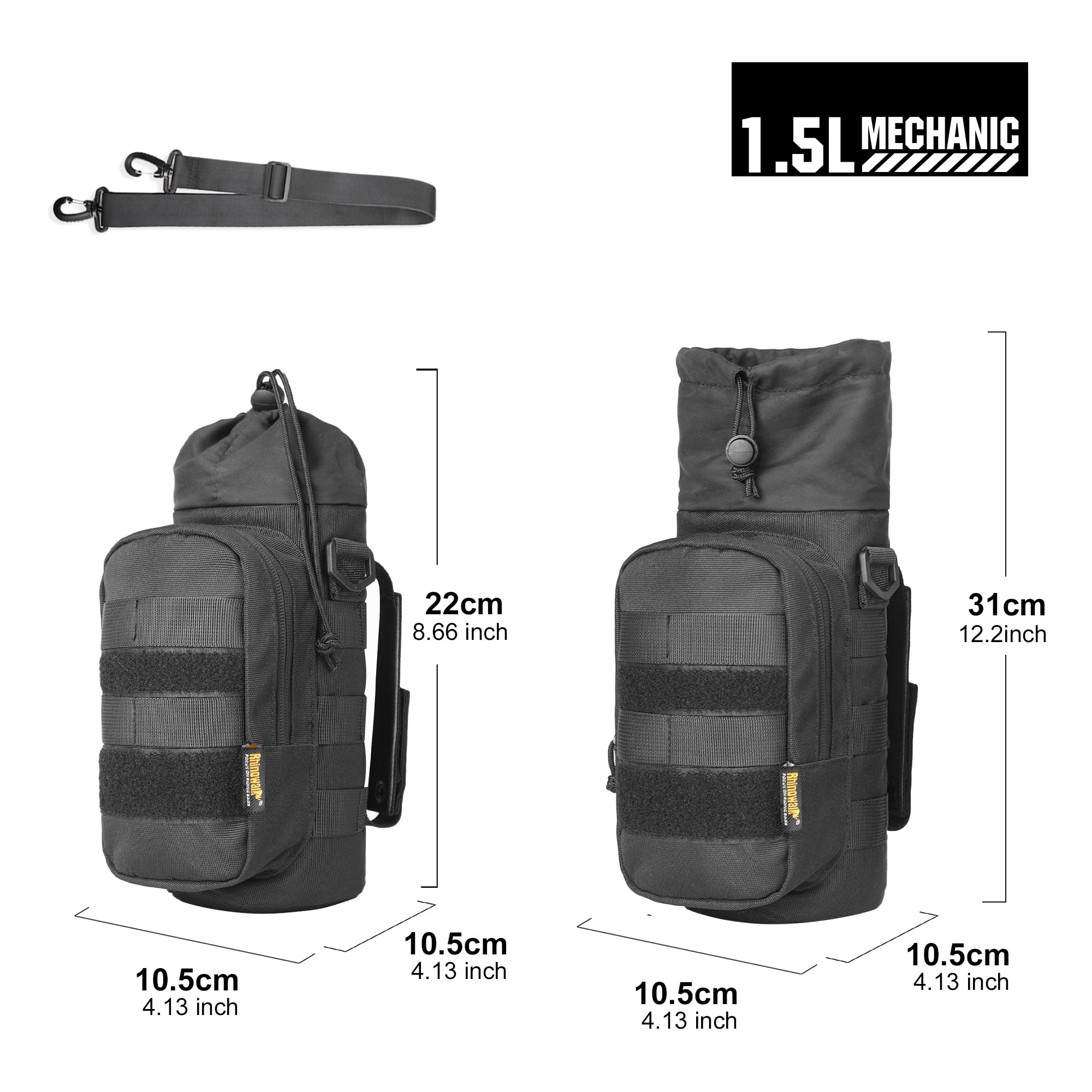 Rhinowalk Sac tactique pour bouteille d'eau de moto avec cordon de serrage Molle isolé pour garder au chaud au frais