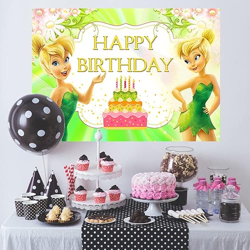 Miniatura 2 de Telón de fondo Tinkerbell para fiesta de cumpleaños, fondos de fotos de hadas de 5 x 3 pies, pancarta temática de campanilla para baby shower,