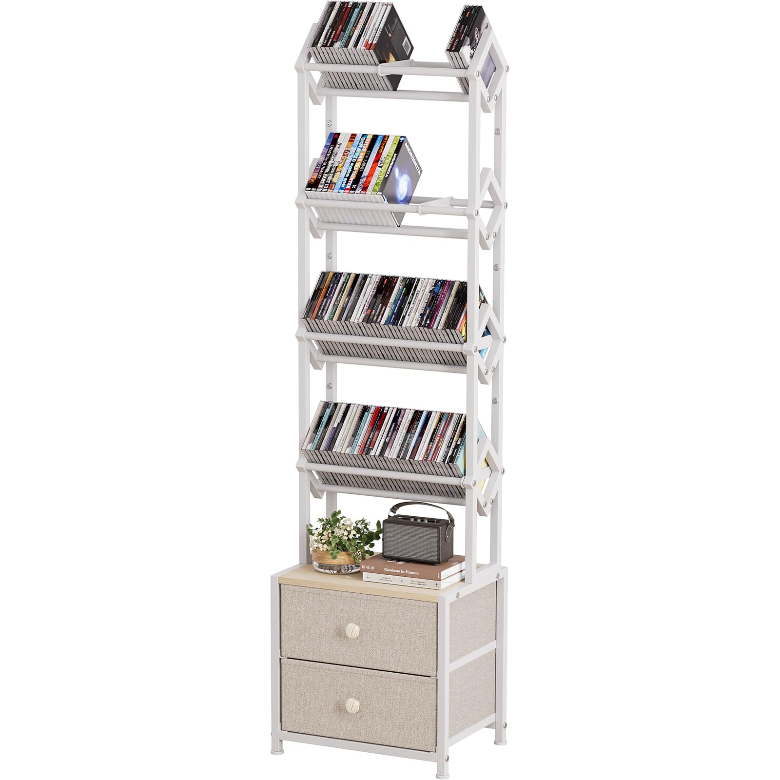 CD Storage Rack, DVD Storage Shelf Tower, Tilted Style